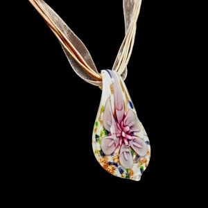 Pink  Glass Flower Petal Pendant Necklace